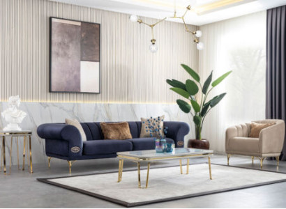 Moderne Blau-Beige Sofagarnitur Designer 3+1 -Sitzer Luxus Wohnzimmer Sessel