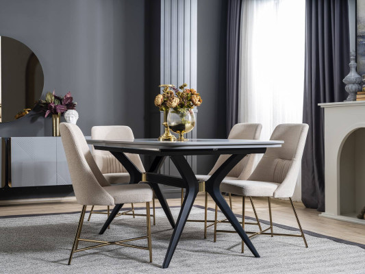 Grau-Weiße Esszimmer Möbel Esstisch Luxus 4x Polsterstühle Moderner Set
