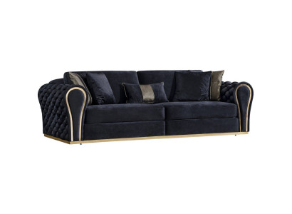 Stilvoller Schwarzer 3-Sitzer Luxus Wohnzimmer Sitzmöbel Polstersofa