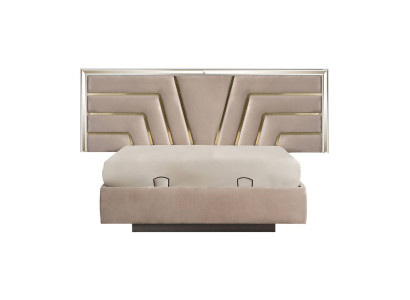 Beiges Schlafzimmer Doppelbett Stabiles Holzgestell Designer Polster Bett
