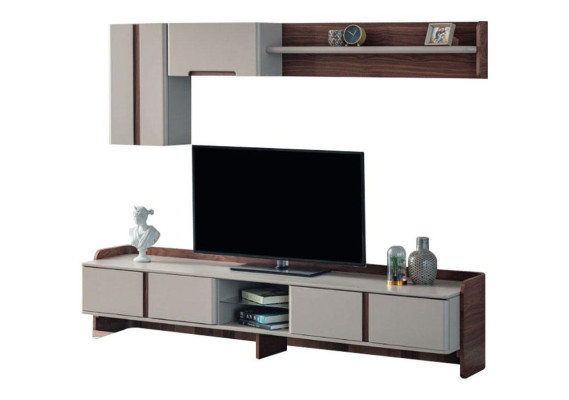 Stilvolle Wohnzimmer Wandgarnitur Designer TV-Ständer Holz Couchtisch
