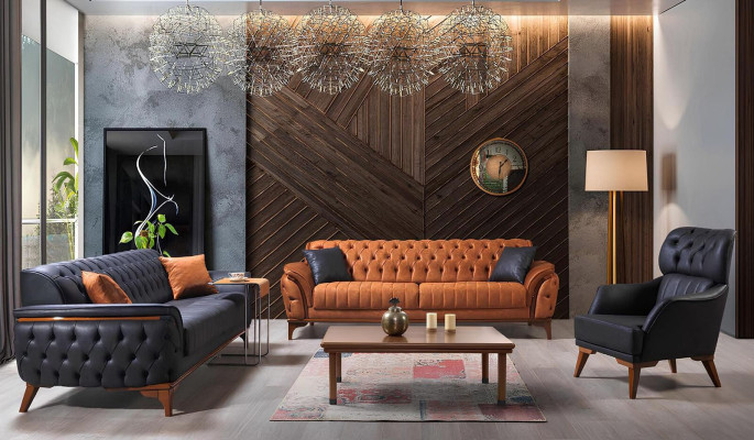 Chesterfield Sofas Designer Wohnzimmer Garnitur Polster 2x Textilsofas
