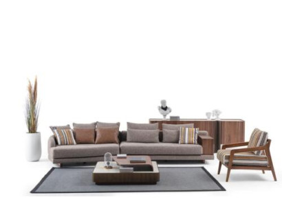 Exklusive Wohnzimmer Couchgarnitur Stoffsofa Holz Couchtisch Sideboard