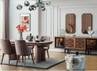 Stilvolle Essgruppe Exklusiver Holztisch Designer Sideboard Stühle 10tlg