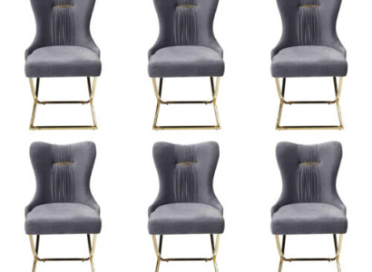 Stilvoll Esszimmer 6x Stühle Luxus Sessel Stuhl grau Sessel Wohnzimmer Möbel neu
