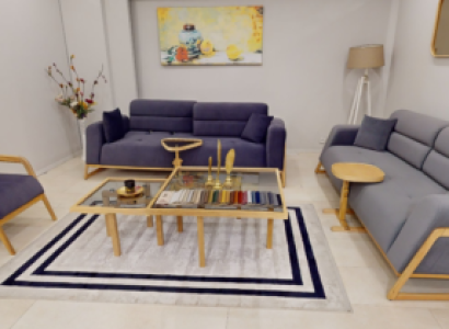 Blau-Graue Sitzgarnitur Moderne Couchen Designer 3-Sitzer Luxus Sessel