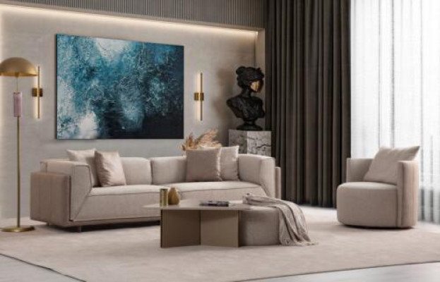 Beige Wohnzimmer Set Helles Sofagarnitur 3+1 Sitzer Neuheit 2tlg. neu