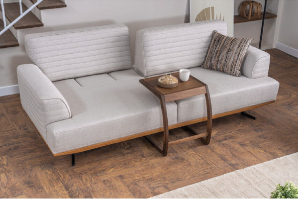 Luxuriöses Grau-Braun Wohnzimmer Set zwei Dreisitzer-Sofas und zwei Sesseln