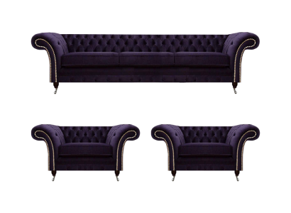 Wohnzimmer Luxus Set 3tlg Einrichtung Lila Komplett Polstermöbel Chesterfield