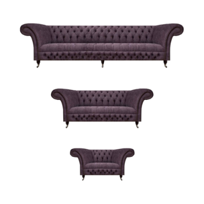Luxus Lila Sofagarnitur Wohnzimmer Chesterfield Design Set 3tlg Polster Textil
