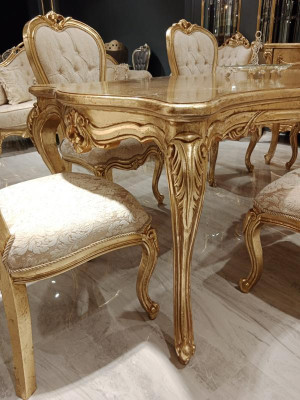 Klassisch Gold Esszimmer set Holztisch Esstisch + 4x Stühle Küche Holz Neu