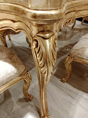 Klassisch Gold Esszimmer set Holztisch Esstisch + 4x Stühle Küche Holz Neu