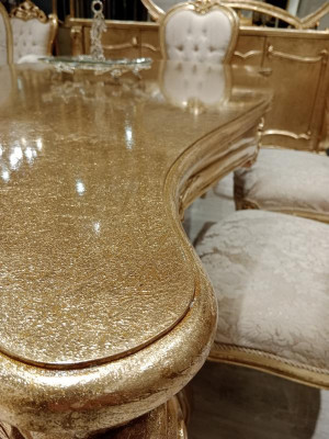 Klassisch Gold Esszimmer set Holztisch Esstisch + 4x Stühle Küche Holz Neu
