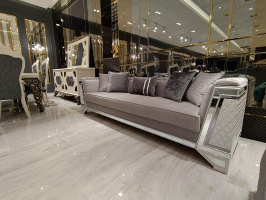 Elegantes Wohnzimmer Mobiliar Sofa 3 Sitzer Hochwertiges Sofa 3 Sitzer Grau