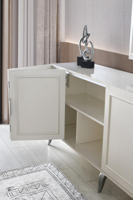 Garnitur Anrichte Sideboard Schrank Holzschrank Holz Spiegel Weiß