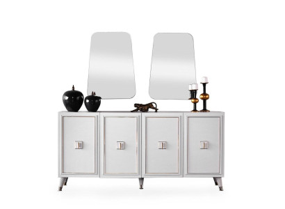 Anrichte Sideboard Schrank Spiegel Weiß Holz Kommode Holzschrank Set