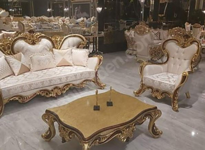 Polster Garnitur Chesterfield 3+1 Sitz + Couchtisch Holz Barock Rokoko