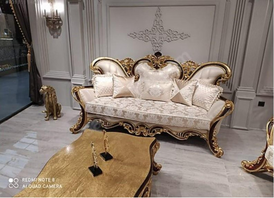 Polster Garnitur Chesterfield 3+1 Sitz + Couchtisch Holz Barock Rokoko