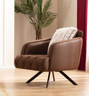 Sessel Ohrensessel Polster 1 Sitzer Braun Kunstleder Polstersessel