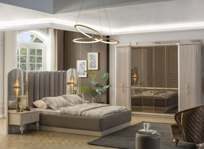 Luxuriöses Schlafzimmer Designer Doppelbett Kleiderschrank Nachttische