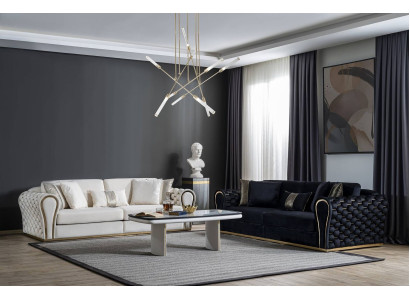Schwarz Weiße Sofagarnitur 3+3 Designer Sitzer Luxus Polster 2x Sofas