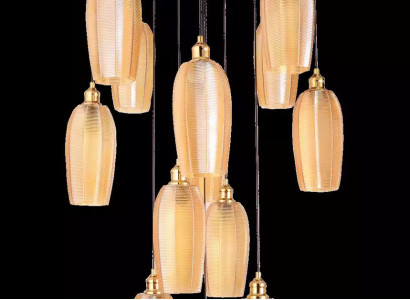 Lüster Luxus Kronleuchter Deckenleuchter Deckenlampe Modern Gold Glass