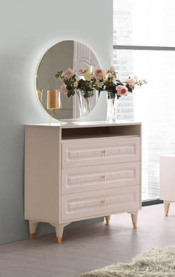 Kommode mit Spiegel Regal Beige Einfarbig Schlafzimmer Jugendzimmer Modern Stil