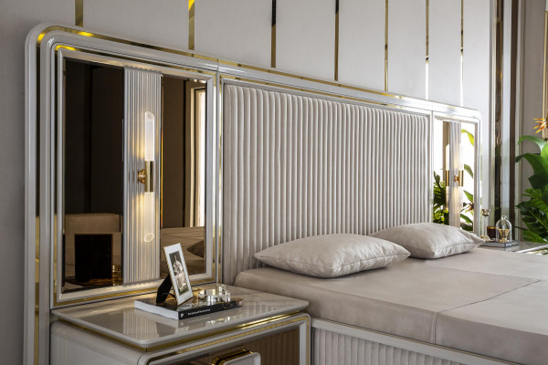 Schlafzimmer Set Weiß Bett Holz 2x Nachttische Betten Sets Luxus 3tlg.