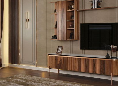 Perfekte Wohnzimmer Set Besteht aus Braun TV-Lowboard und Wandschrank