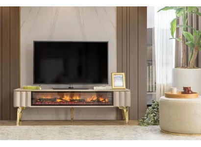  Sideboard RTV Wohnzimmer Luxusmöbel Kamin Beige MDF Metall Lowboard