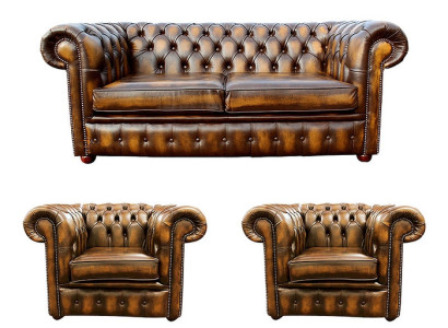 Chesterfield Ledersofa 2+1+1 Textil Couch Stoff Polster Sofa Garnitur