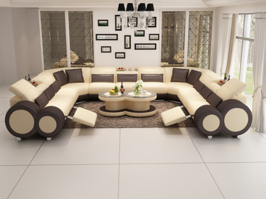 Ledersofa Couch Wohnlandschaft Ecksofa Eck Garnitur Design Modern Sofa G8035B