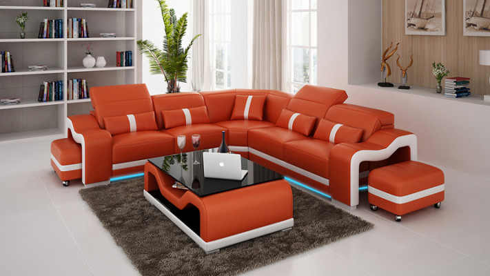 Sofa Ledersofa Couch Wohnlandschaft Ecksofa Eck Modern Design Garnitur