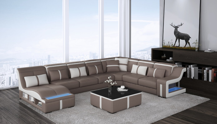 Eck Sofa Couch Polster Eck Sitz U Form Leder Garnitur Wohnlandschaft