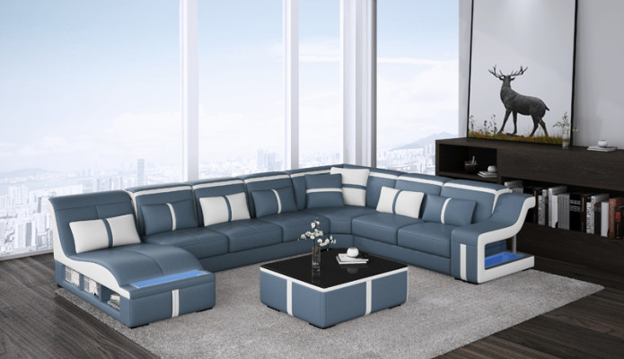 Eck Sofa Couch Polster Eck Sitz U Form Leder Garnitur Wohnlandschaft