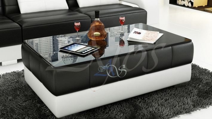 Designer Couchtisch Polster Tisch Leder Glas Tische Glastische #SBA1A