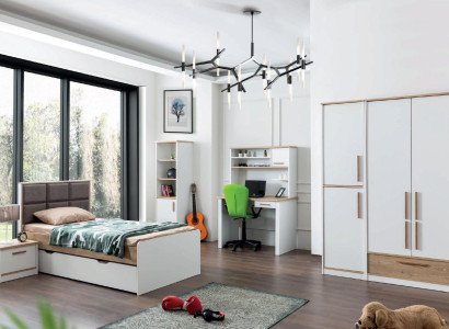 Modernes Jugendzimmer Set Bett Nachttisch Bücherregal Tisch Schlafzimmer 5tlg.
