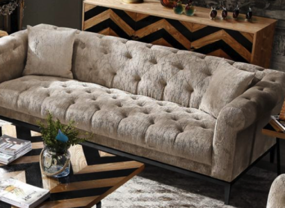 Edle Luxus Chesterfield Sofa Couch Polster Stoff Leder Couchen Polster
