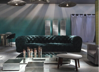 Luxus Chesterfield Samt Verlour Dreisitzer Stoff Couchen Polster Sofa