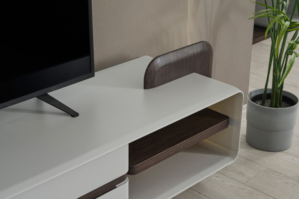 Weiße Wohnwand Holz RTV Designer Wandregale Wohnzimmer Lowboard 3tlg